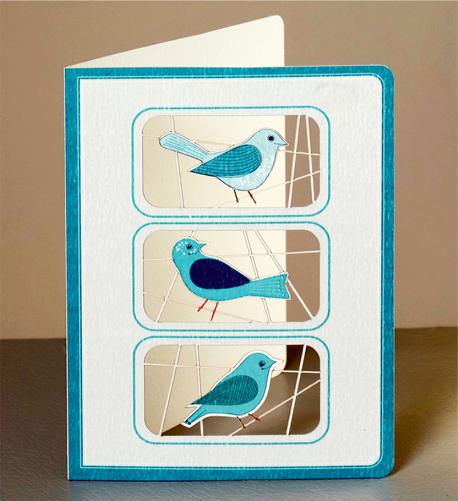 Three Blue Birds Greeting Card